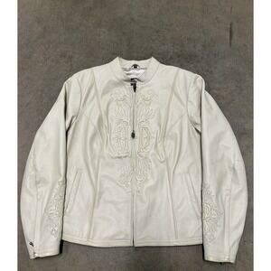 Cream Beige Harley Davidson 2000s Leather‎ Jacket 2w Embroidered